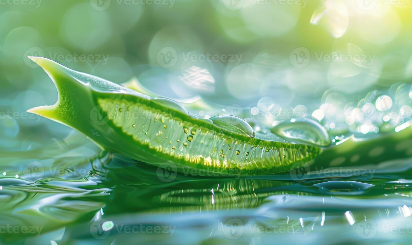 närbild av en nyligen skära aloe vera blad sipprar med gel foto