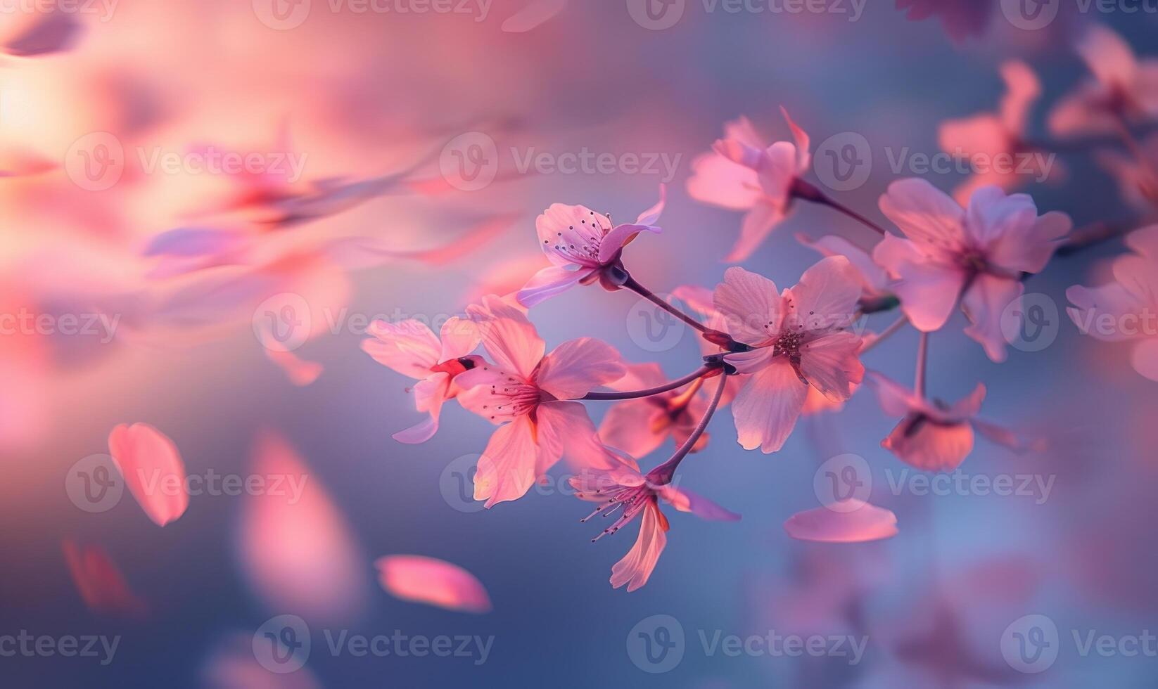 körsbär blomma kronblad i de bris, blommig bakgrund, mjuk fokus, suddig bakgrund foto