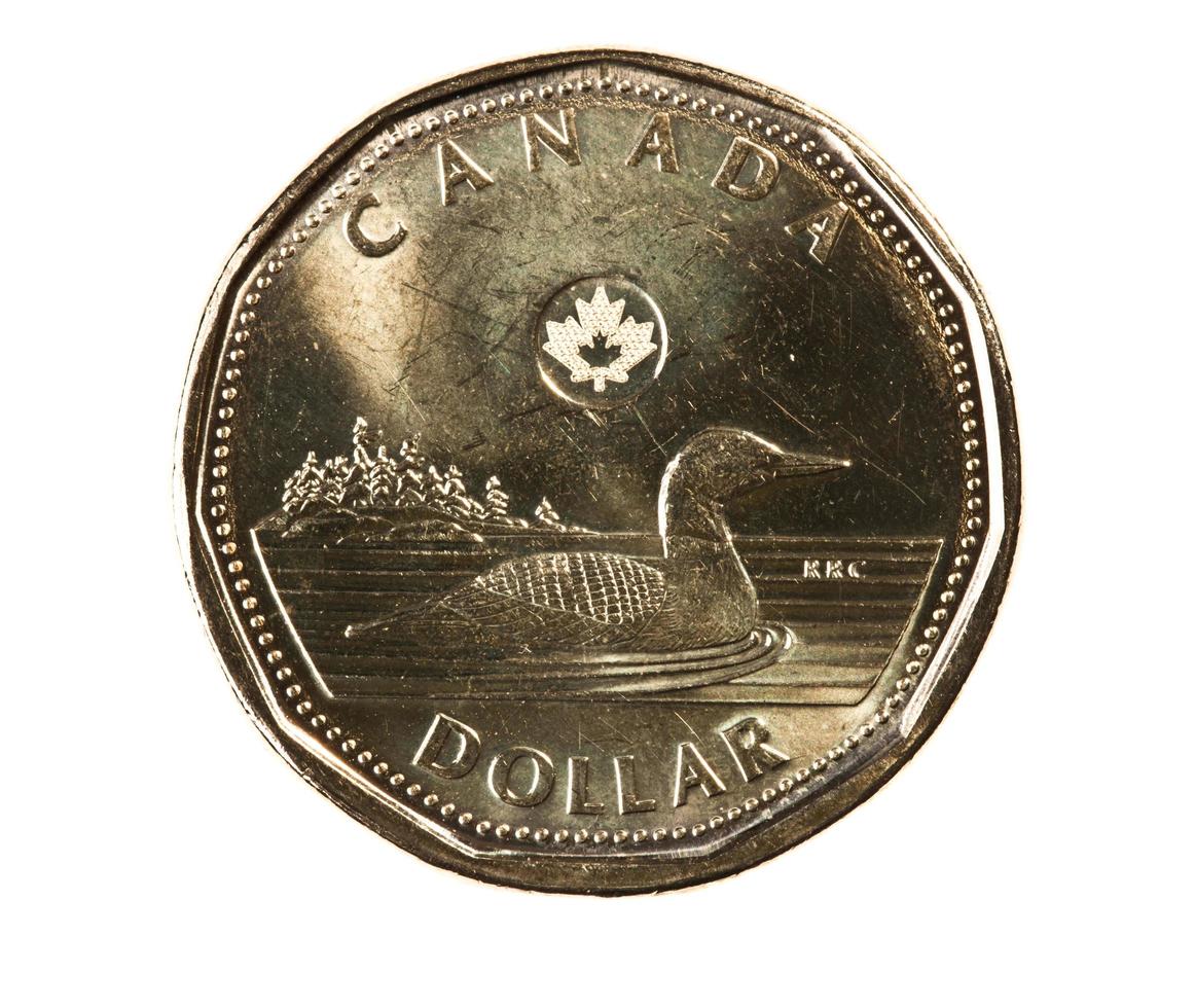 Ottawa, Kanada, 13 april 2013, en helt ny, glänsande kanadensisk dollar 2012 foto