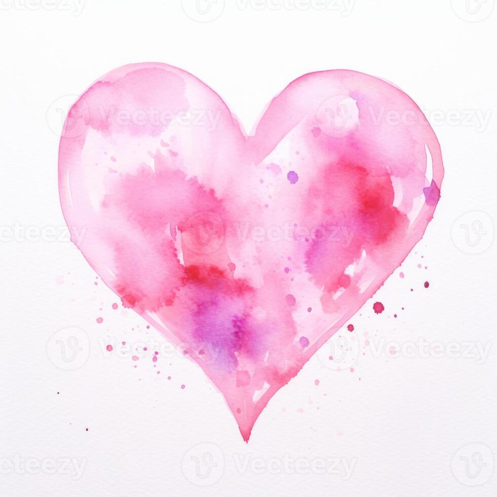 ai genererad hand dragen vattenfärg målning av rosa hjärta på vit bakgrund foto