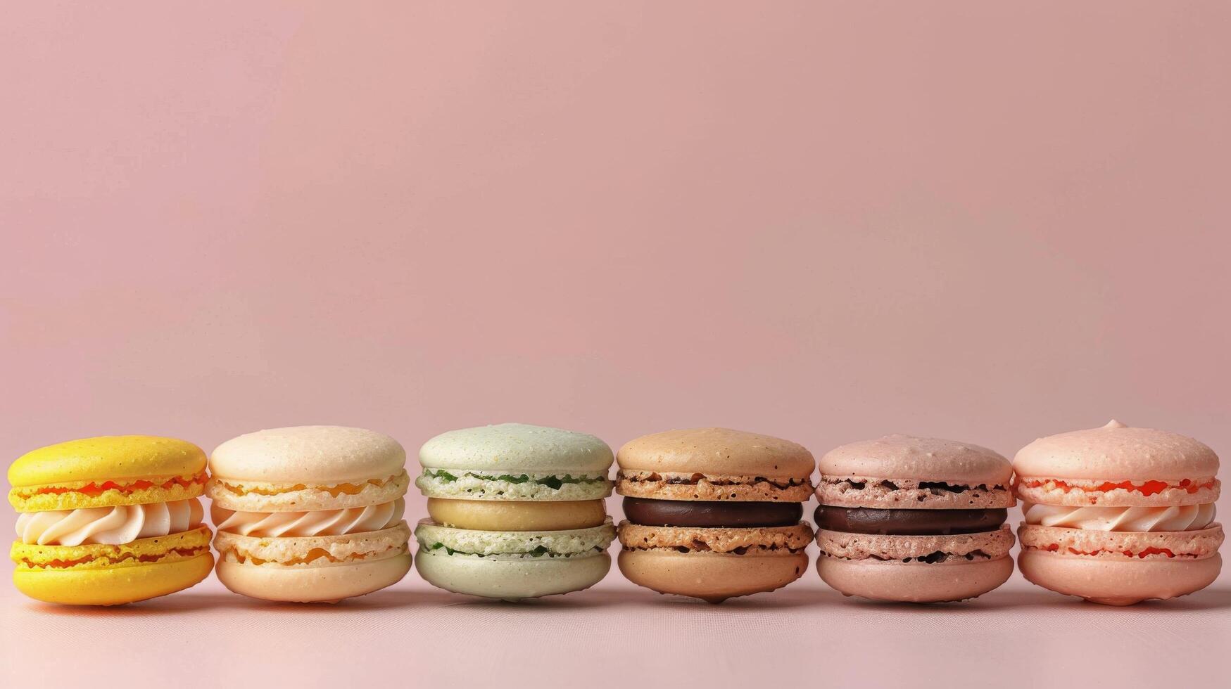 ai genererad rad av färgrik macaroons foto