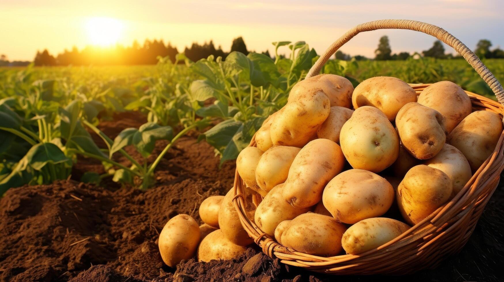 färsk potatis i korg organisk producera foto