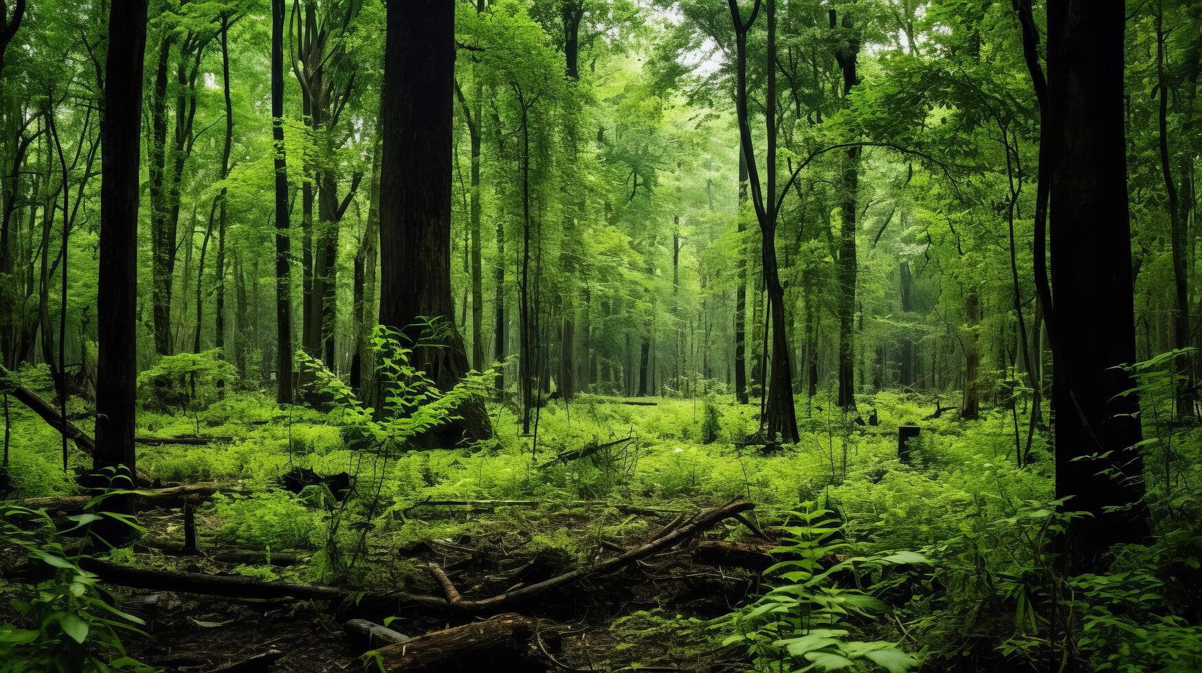 vibrerande grön skog intill varandra med förkolnade resterna foto