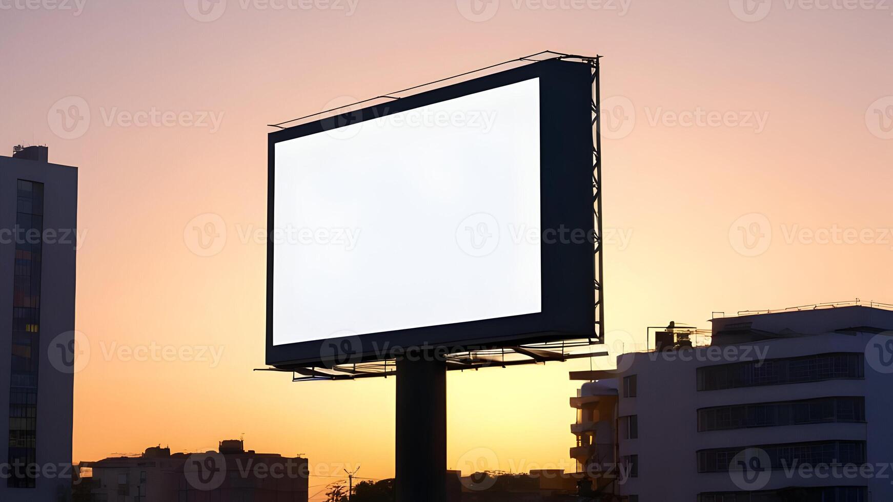 porträtt anslagstavla vit tom för utomhus- reklam på urban på solnedgång foto