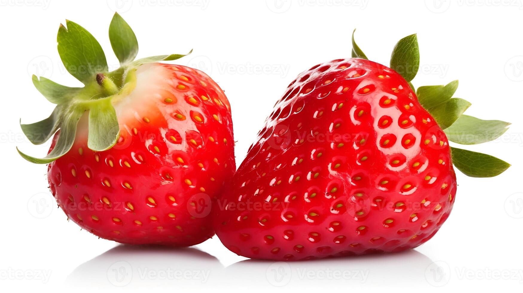 jordgubbar isolerat på vit bakgrund med reflexion och kopia Plats foto