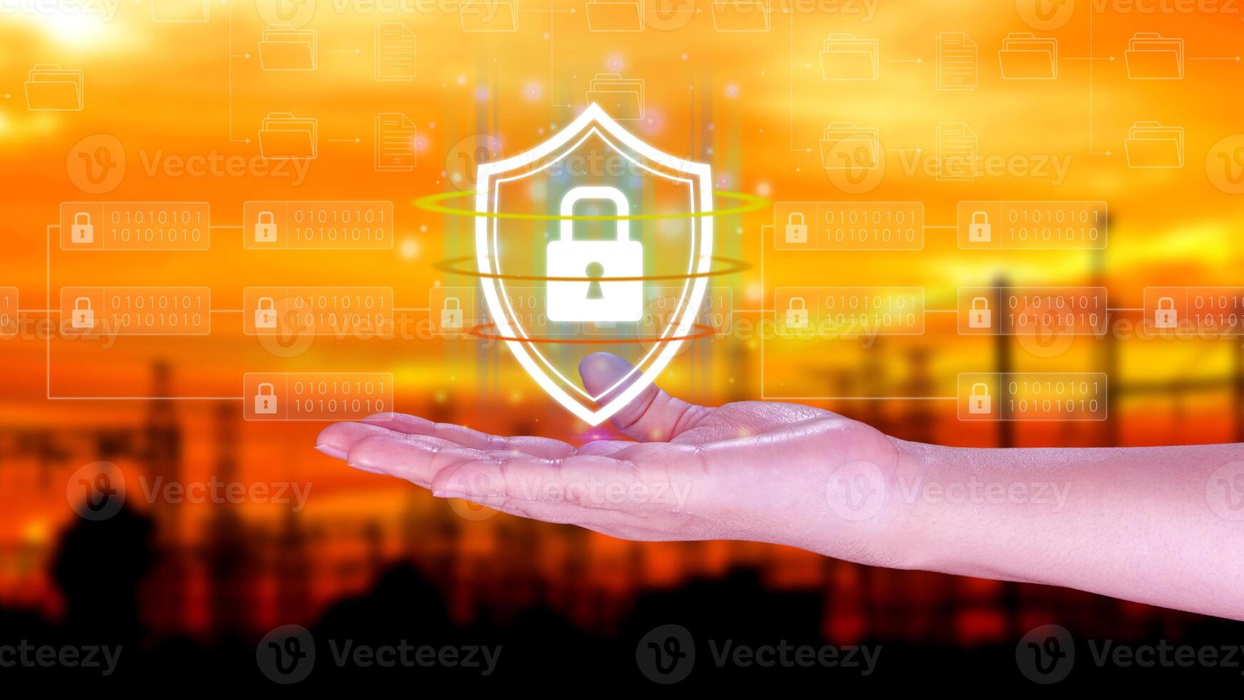 dator nätverk skydd, säkra och säker din data begrepp, affärsman innehav skydda skydd ikon, säkerhet skydda låsa säkerhet företag skydda begrepp. foto