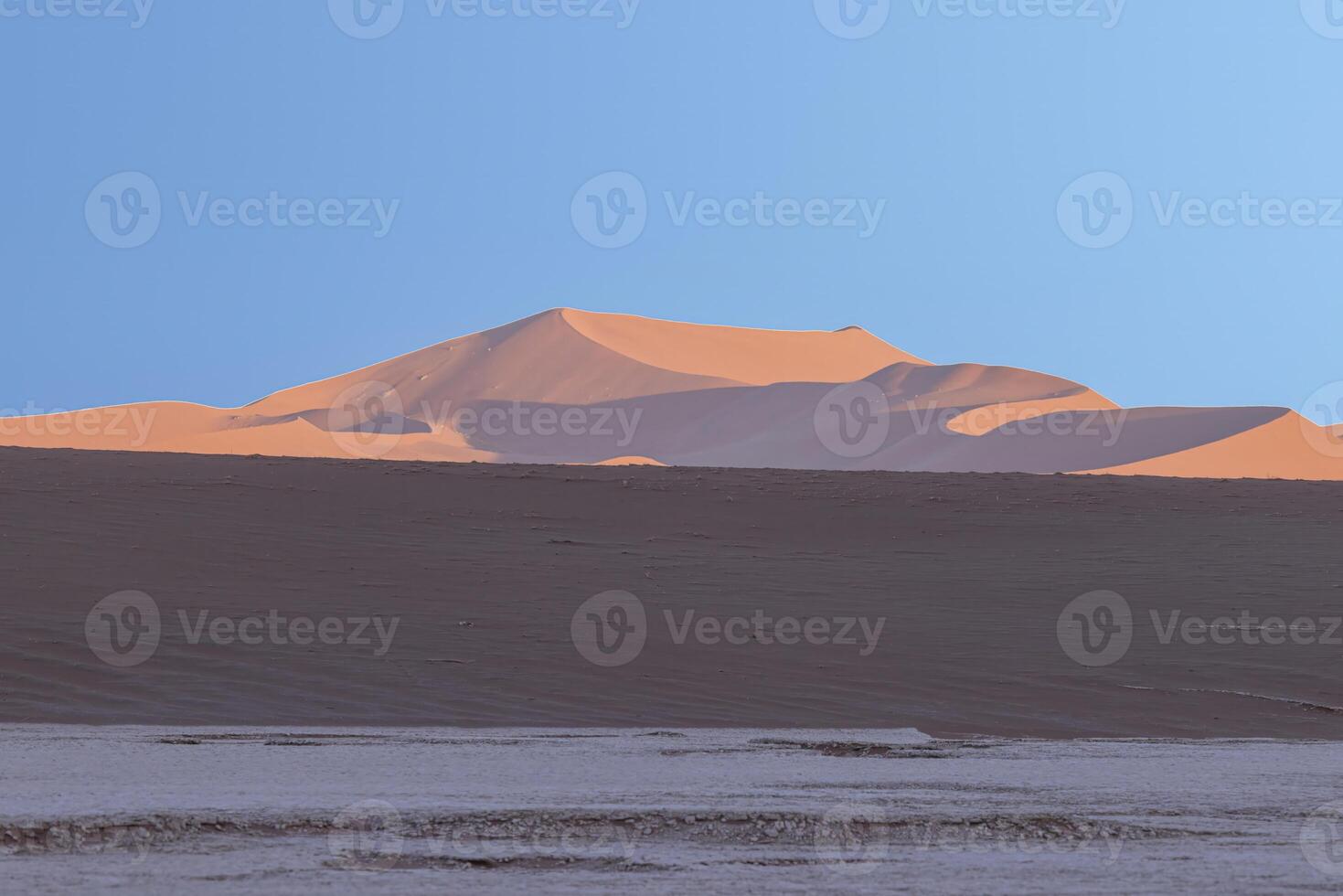 panorama- bild av de röd sanddyner av de namib öken- i namibia mot en blå himmel i de kväll ljus foto