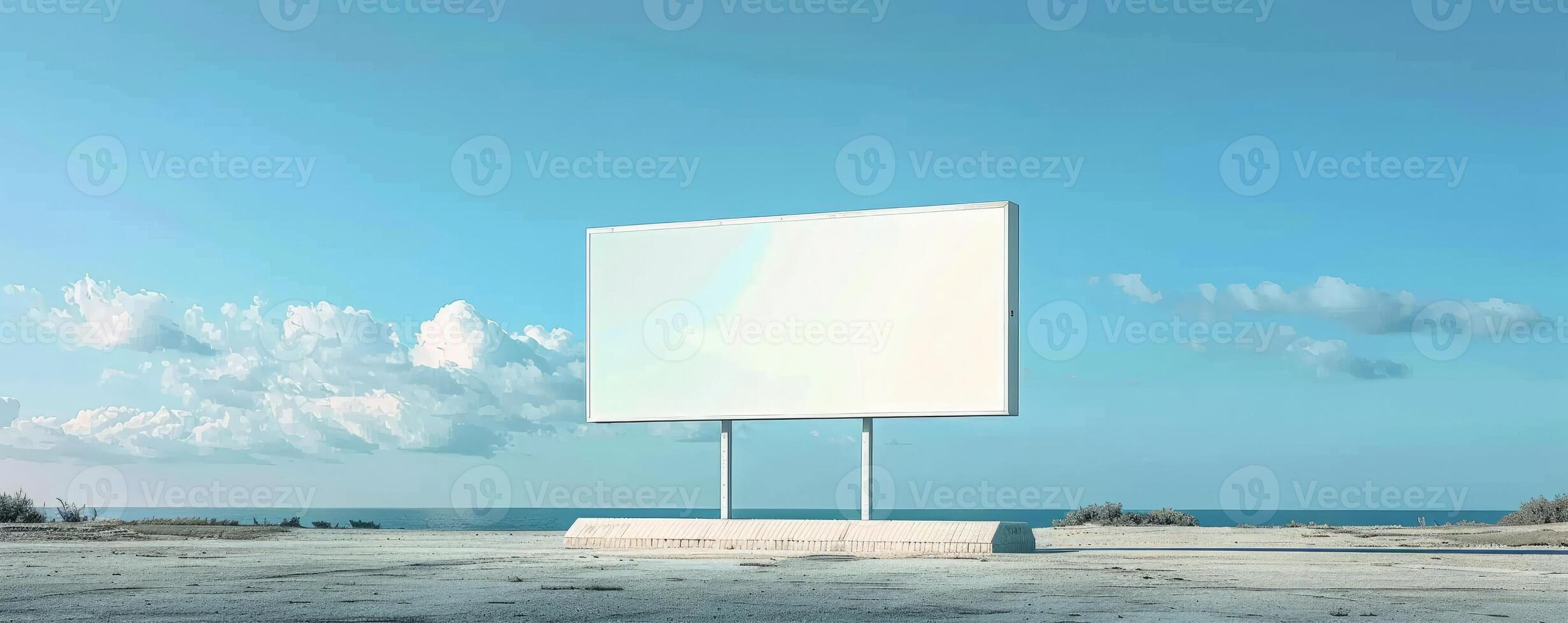 tom vit anslagstavla attrapp på blå himmel bakgrund, bred baner för reklam. foto