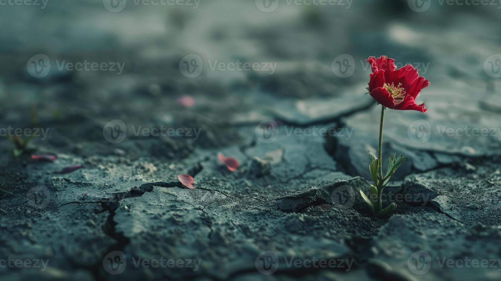 röd blomma växande ut av sprickor i de jord röd blomma växande ut av sprickor i de jord foto