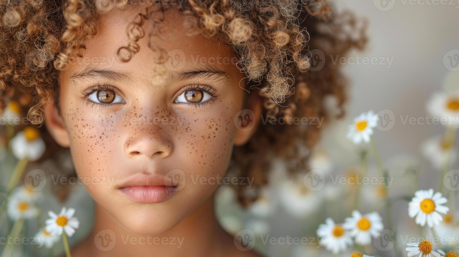 en ung flicka med fräknar på henne ansikte foto