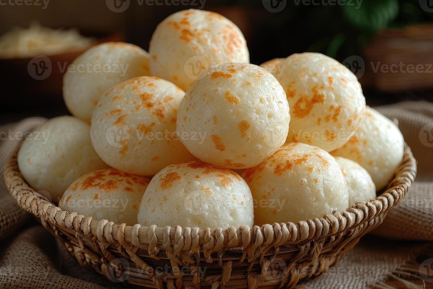 pao de queijo brasiliansk ost bröd i de kök tabell professionell reklam mat fotografi foto