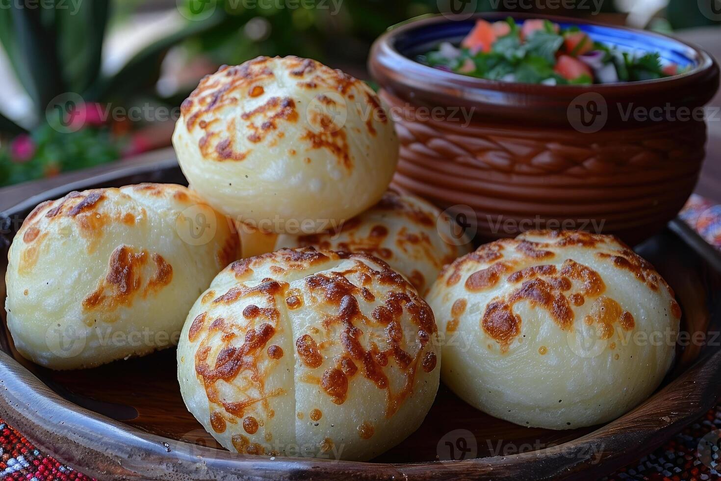 pao de queijo brasiliansk ost bröd i de kök tabell professionell reklam mat fotografi foto