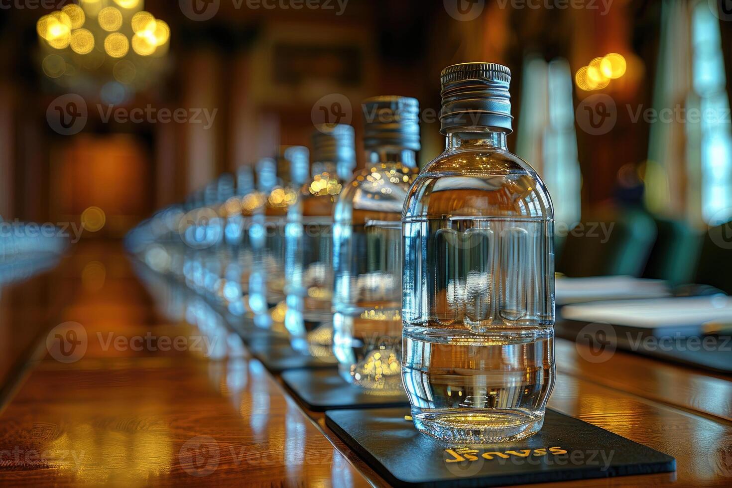 mineral vatten flaskor på de tabell professionell reklam mat fotografi foto