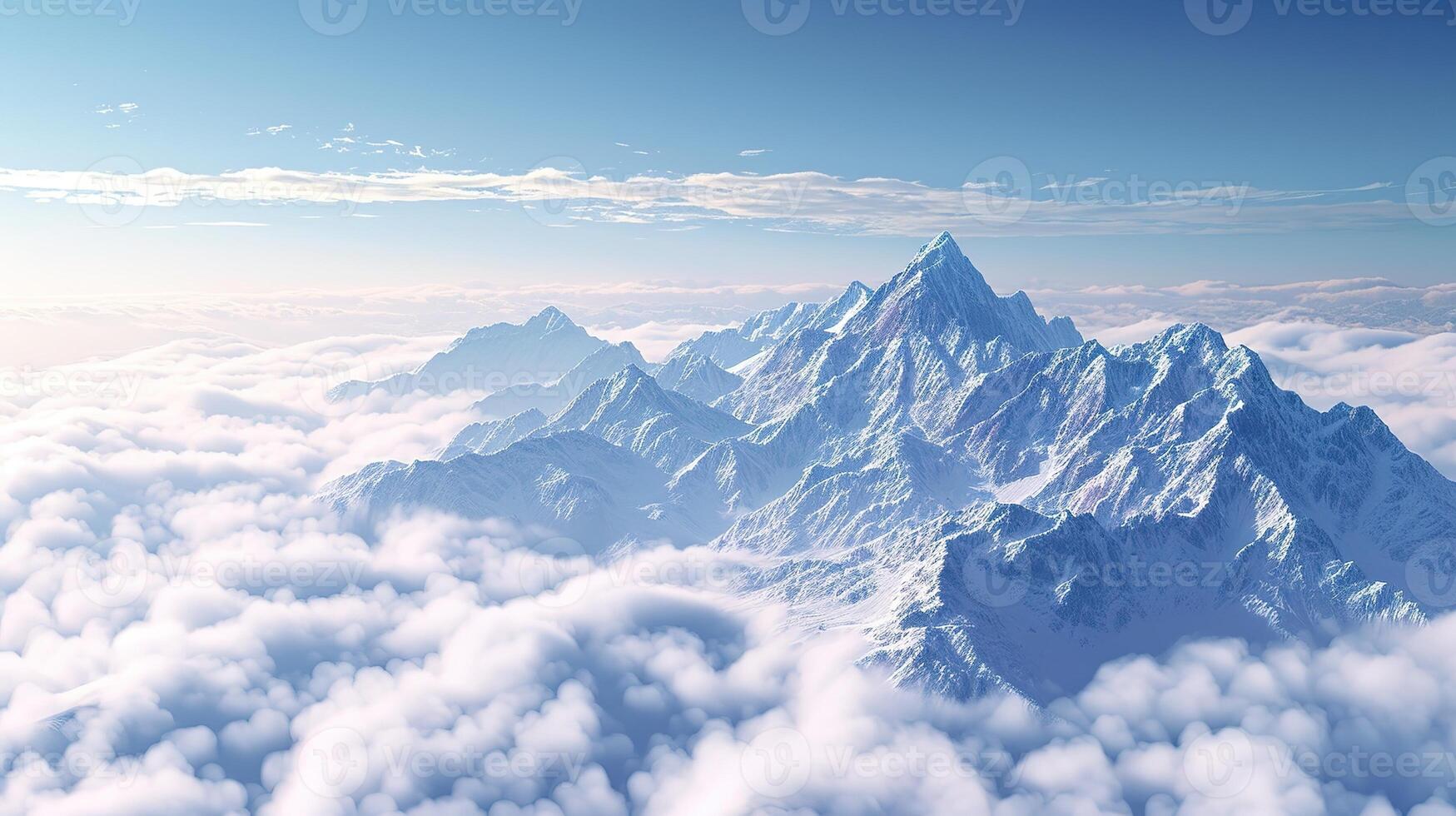 majestätisk snöig berg topp ovan de moln foto