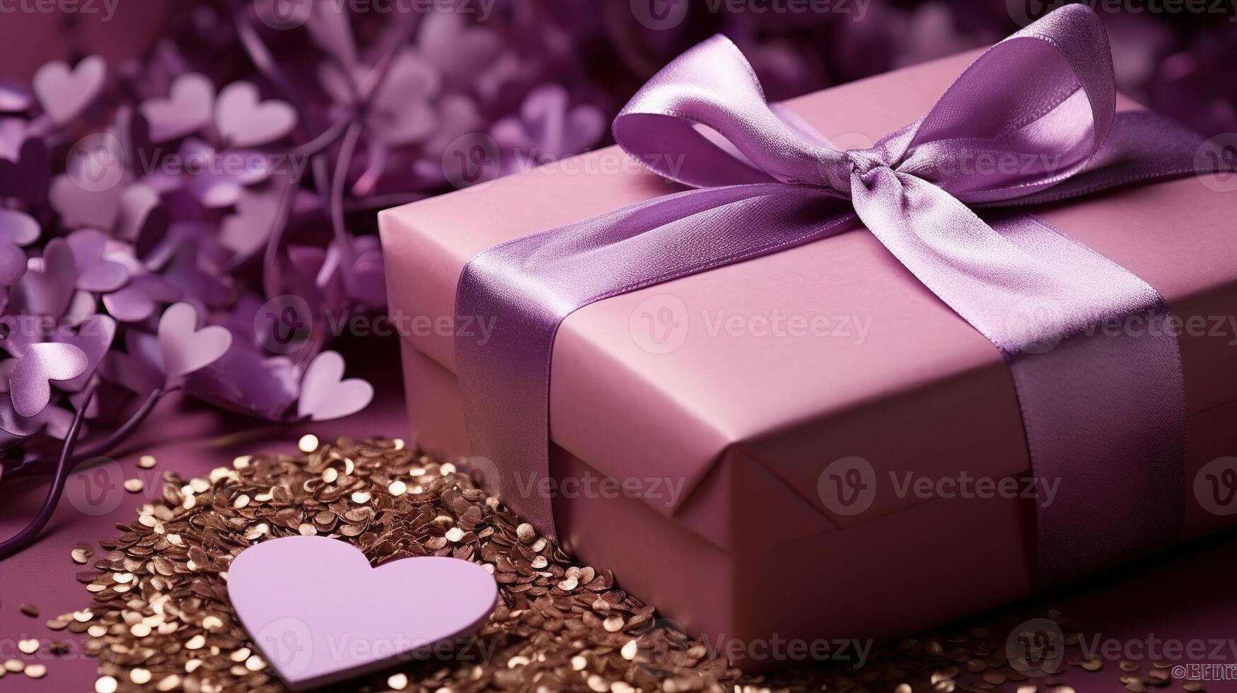 hjärtans dag gåva, en låda med en rosett och hjärtan närbild. 14 februari begrepp foto