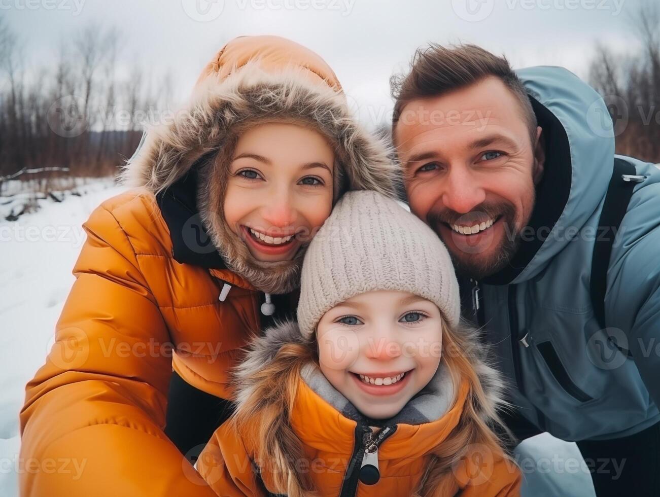 Lycklig familj närbild i vinter- tid foto