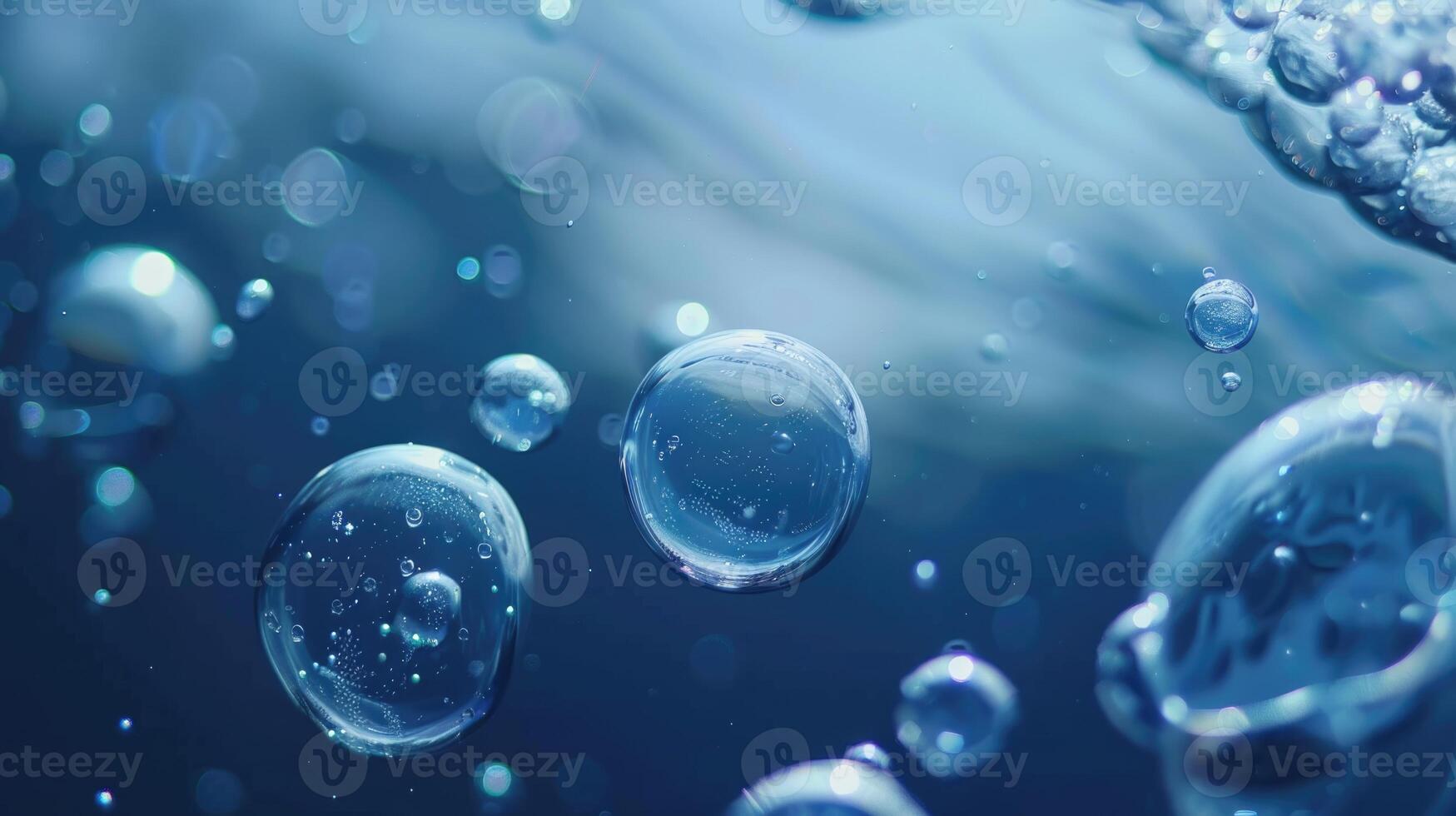 luftbubblor i vattnet bakgrund. blå ton. foto