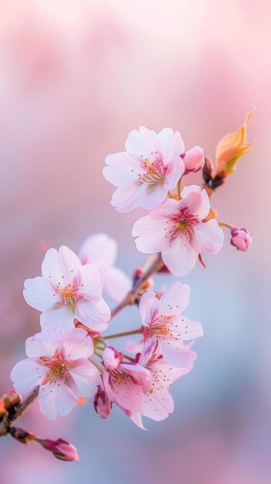 körsbär blommar mot suddig bakgrund foto