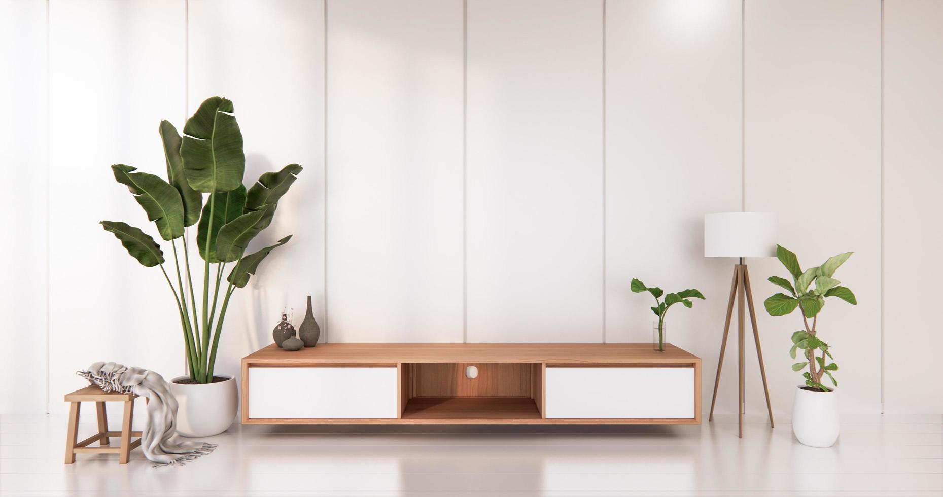 vitt rum vitt golv minimalistiskt japanskt vardagsrum. 3d-rendering foto
