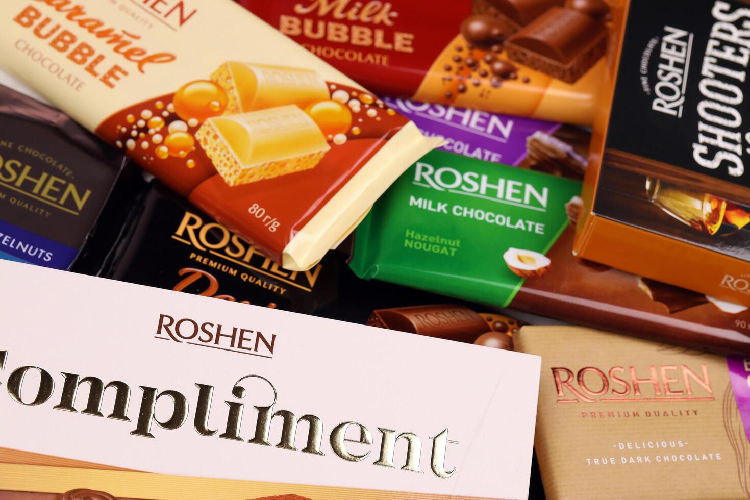 kharkiv, ukraina - januari 2, 2021 roshen choklad produktion. roshen konfektyr företag är en ukrainska konfektyr tillverkning grupp foto