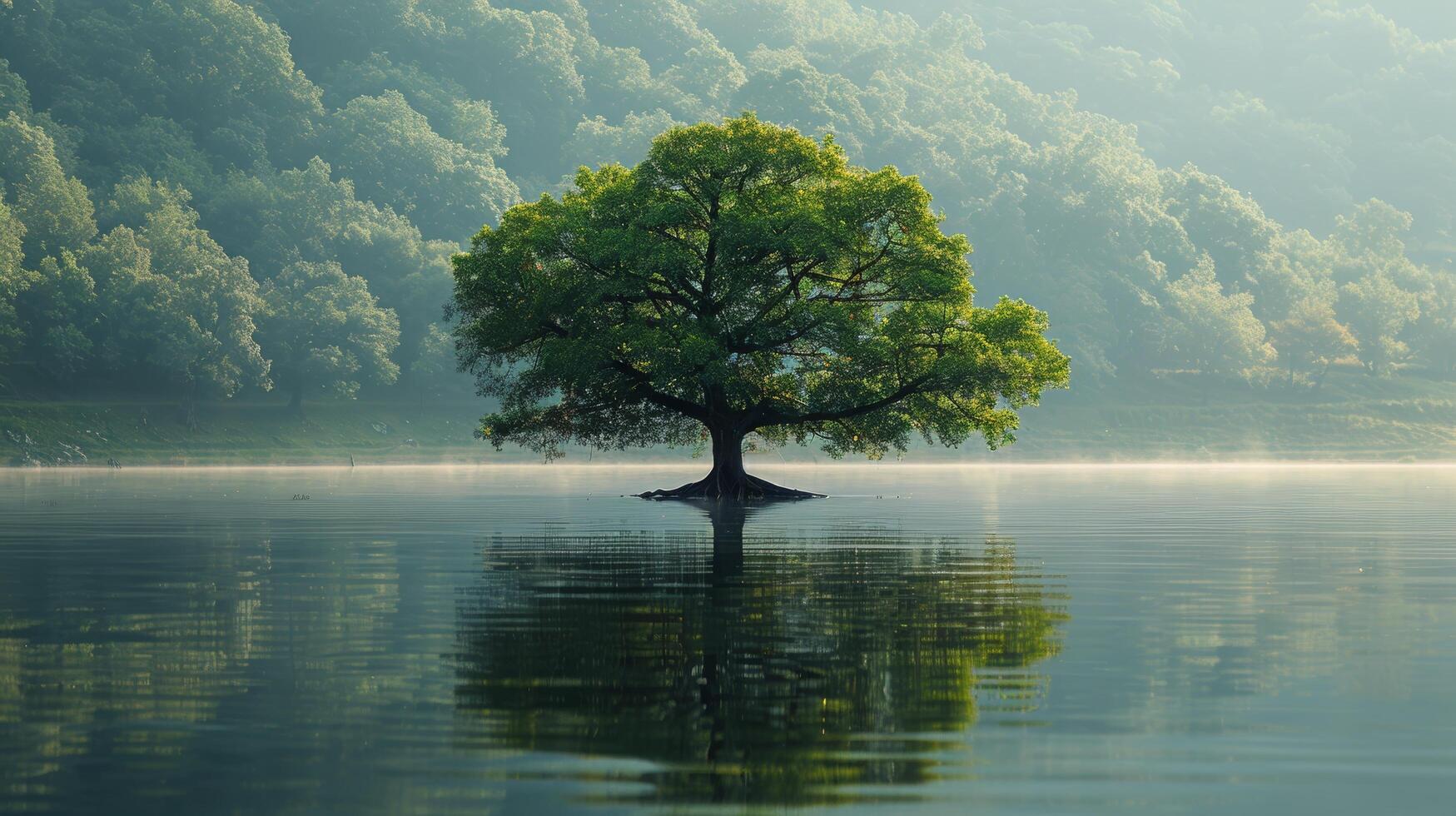 ensam träd i mitten av sjö foto