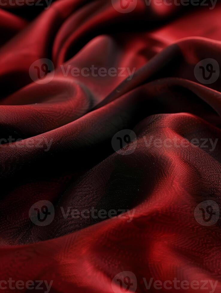 lyxig djup röd satin silke tyg, elegant draperad med mjuk, slät texturer och rik veck. foto