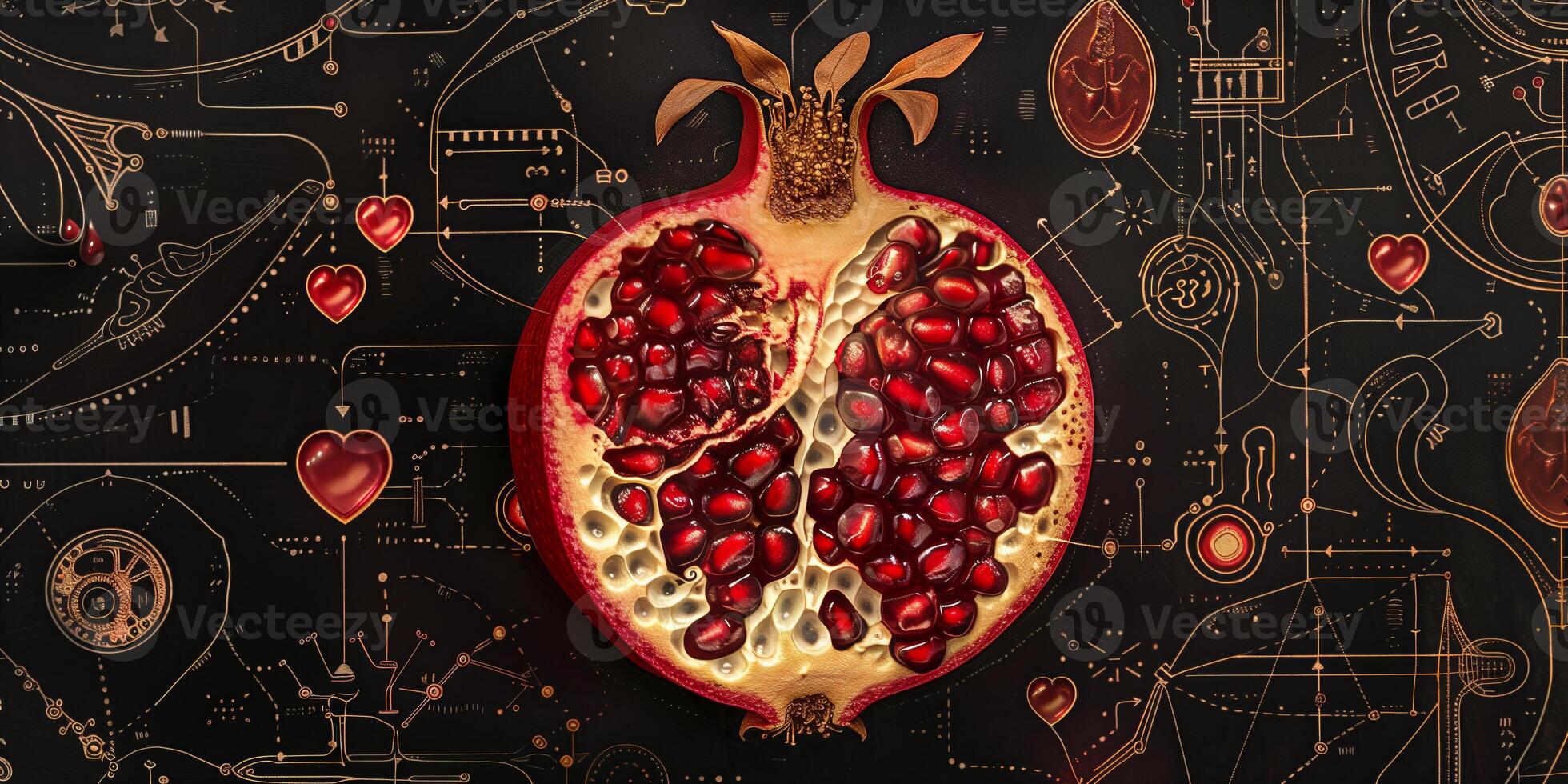 konst avrättning av granatäpple frukt med abstrakt bakgrund foto