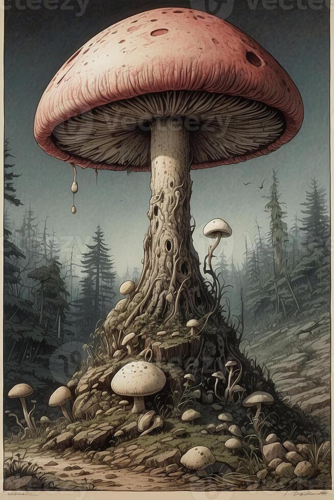 en svamp hus med två svamp på topp foto