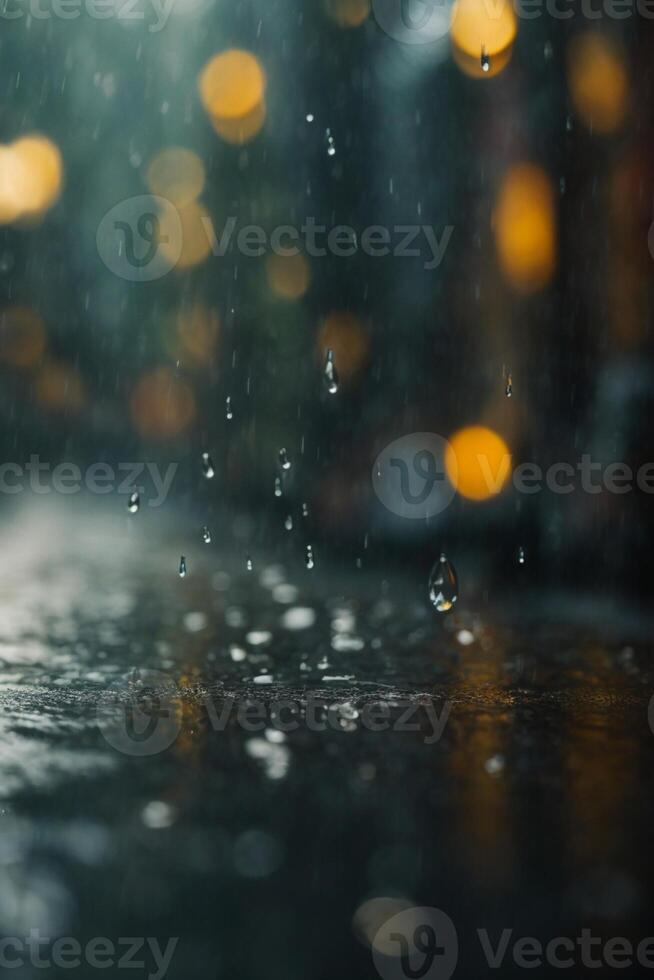 bakgrund av regn på suddig bokeh foto