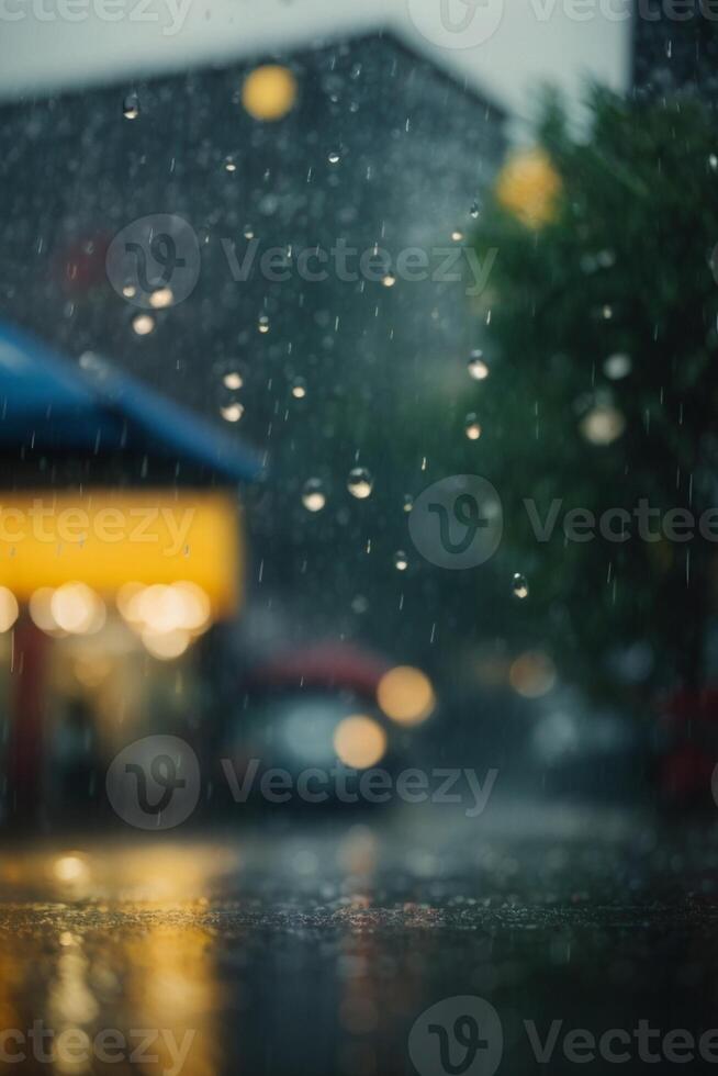 bakgrund av regn på suddig bokeh foto