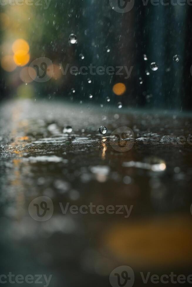 bakgrund av regn på suddig bokeh foto