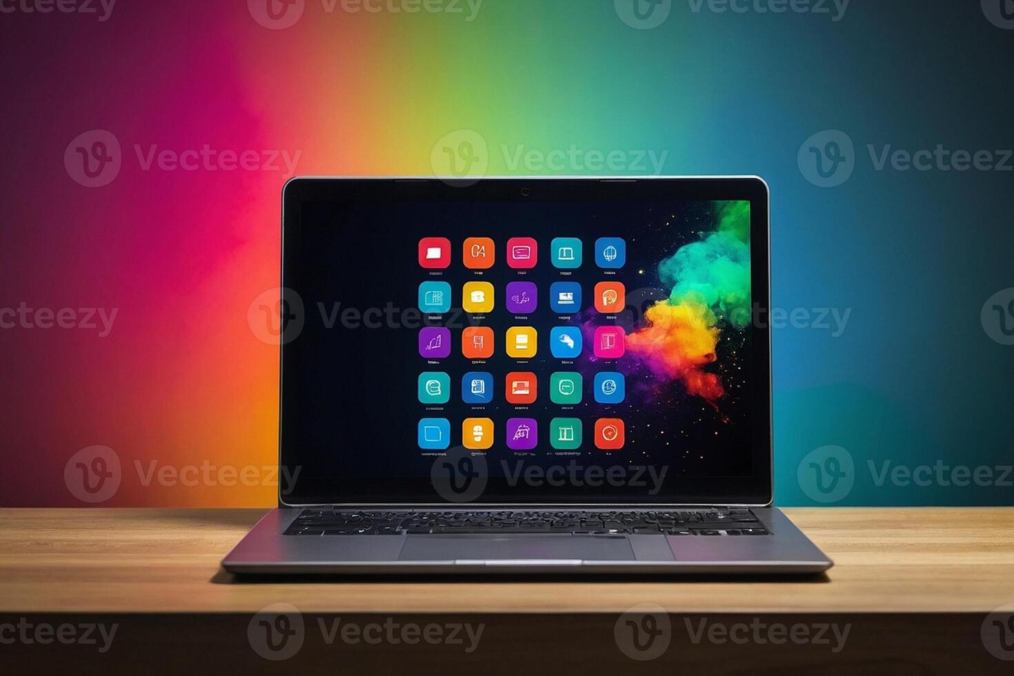 en bärbar dator med färgrik ikoner på de skärm foto