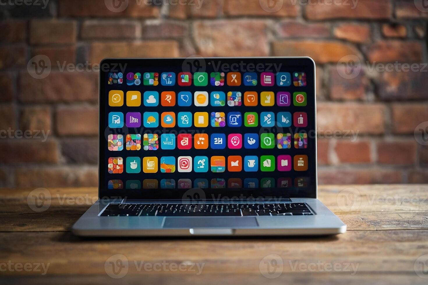 en bärbar dator med många annorlunda appar på de skärm foto