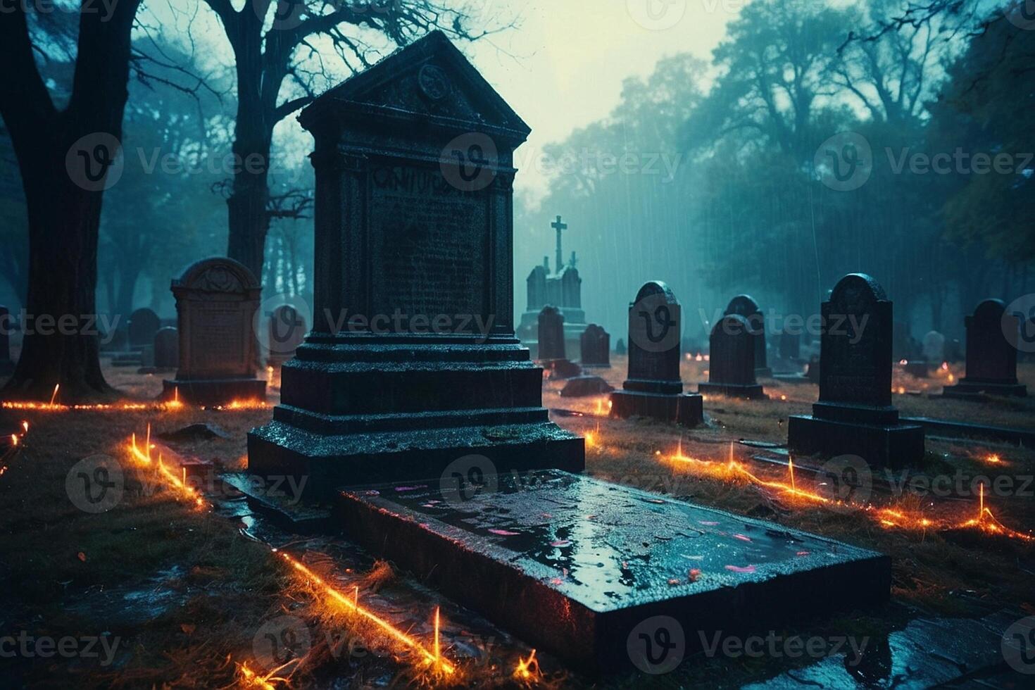 en ljus är belyst i främre av en gravsten foto