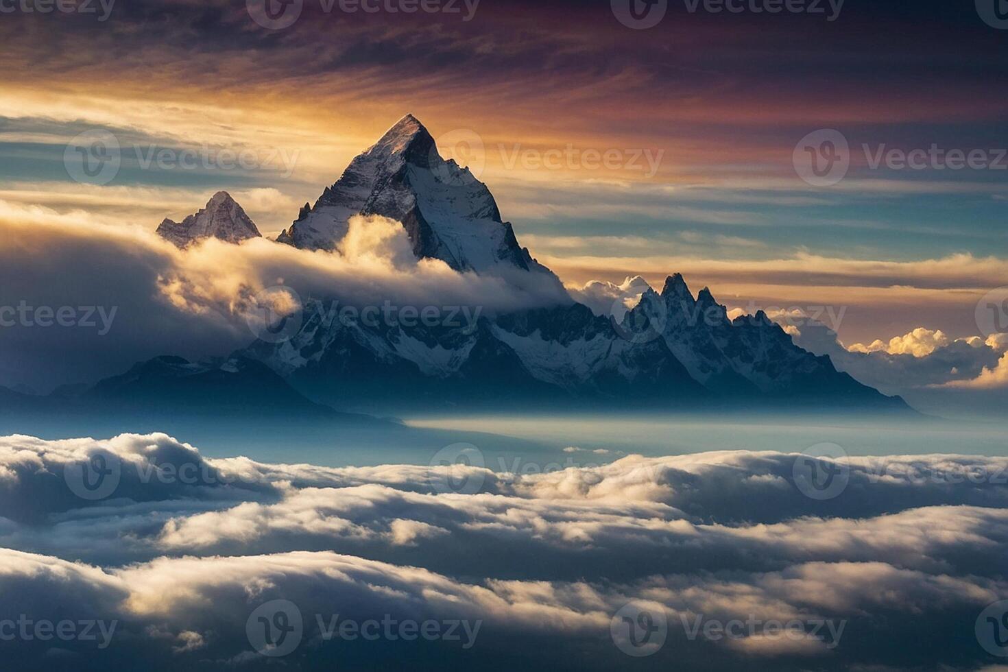 en berg är sett ovan de moln foto