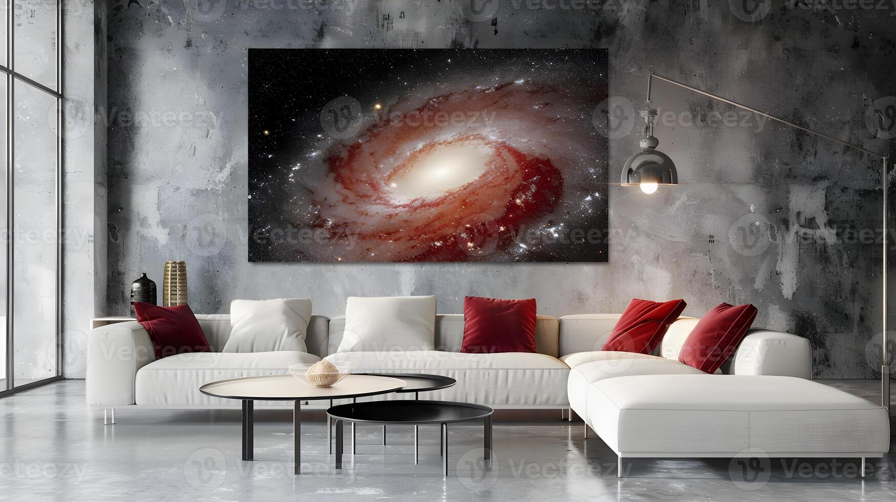 hisnande kosmisk landskap i modern Hem interiör design foto