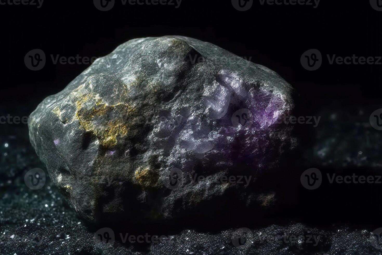 putnisit är en sällsynt dyrbar naturlig sten på en svart bakgrund. . rubrik baner attrapp med Plats. foto