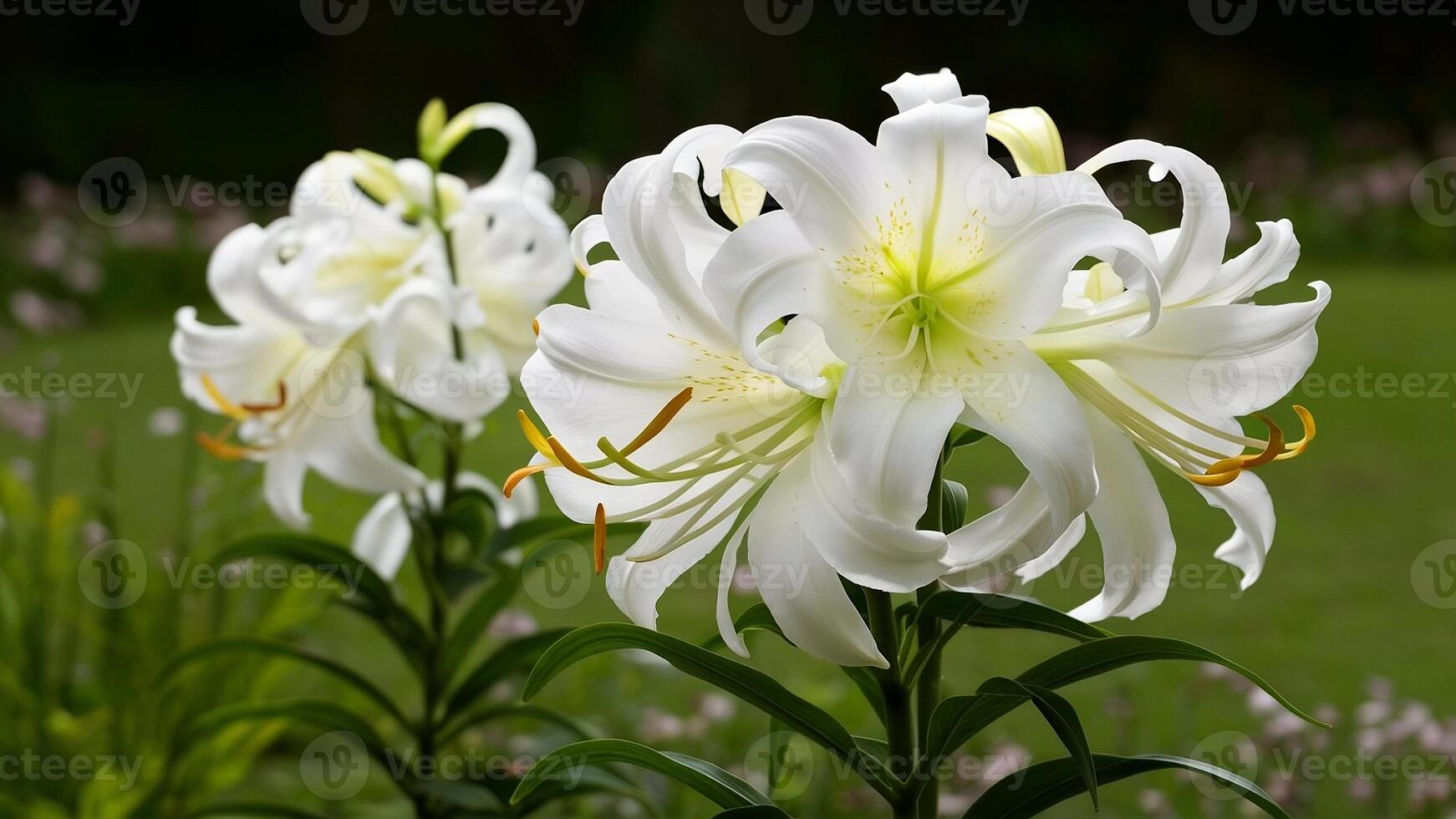 eterisk elegans, vit lilja badade i gul och vit nyanser foto