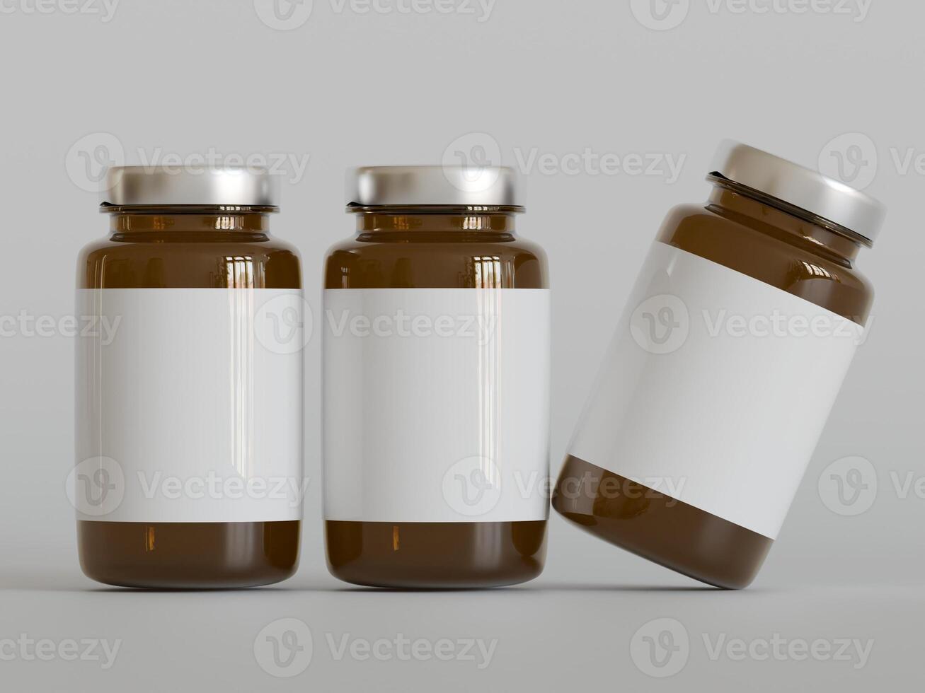 bärnsten piller brun flaska 3d tolkning vit märka på vit bakgrund foto