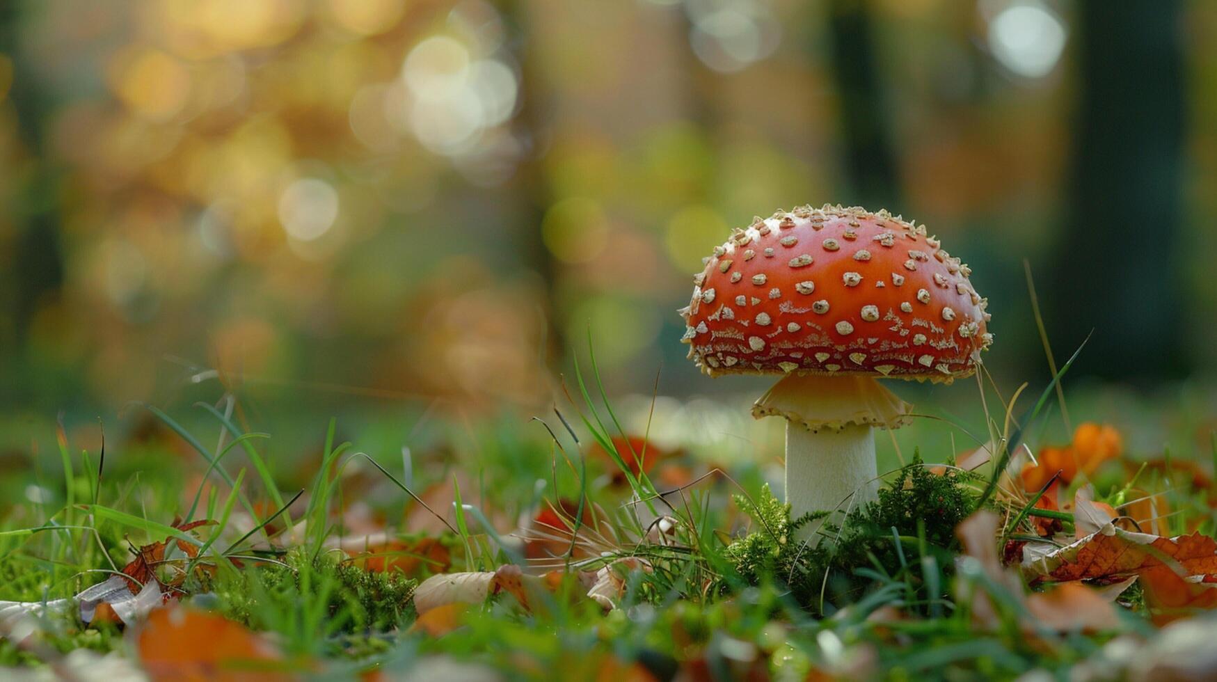 höst skog stänga upp av ätlig svamp på gräs foto