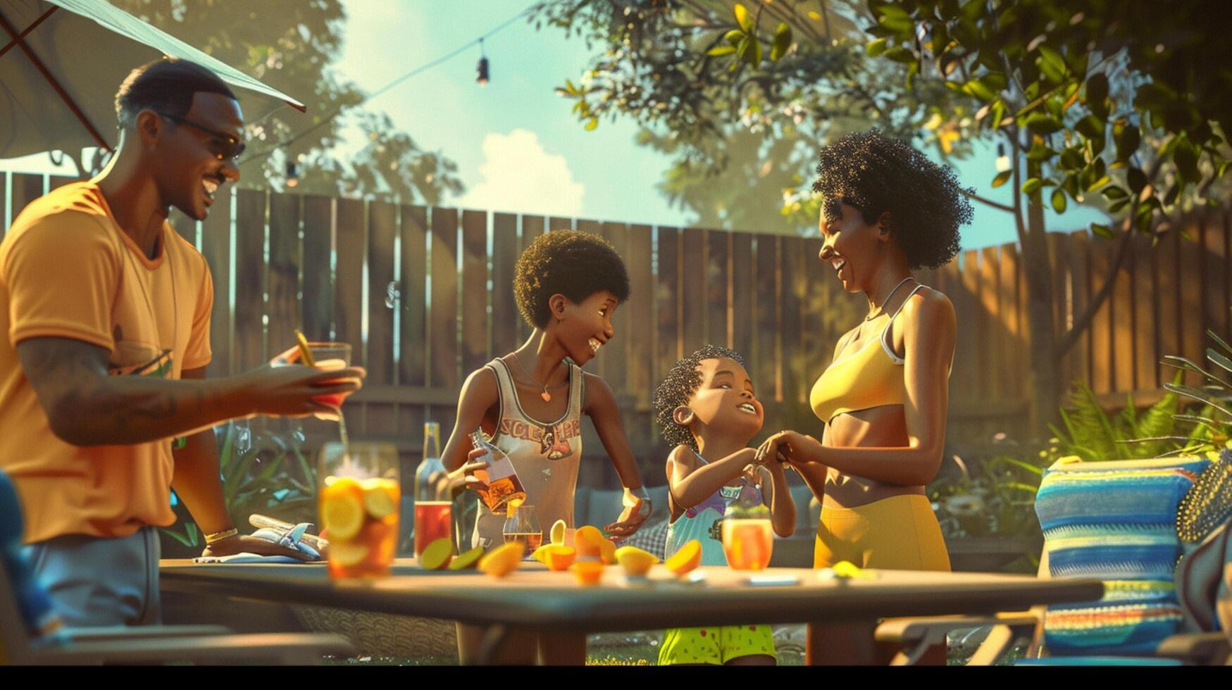 svart familj njuter sommar tillsammans på bakgård foto