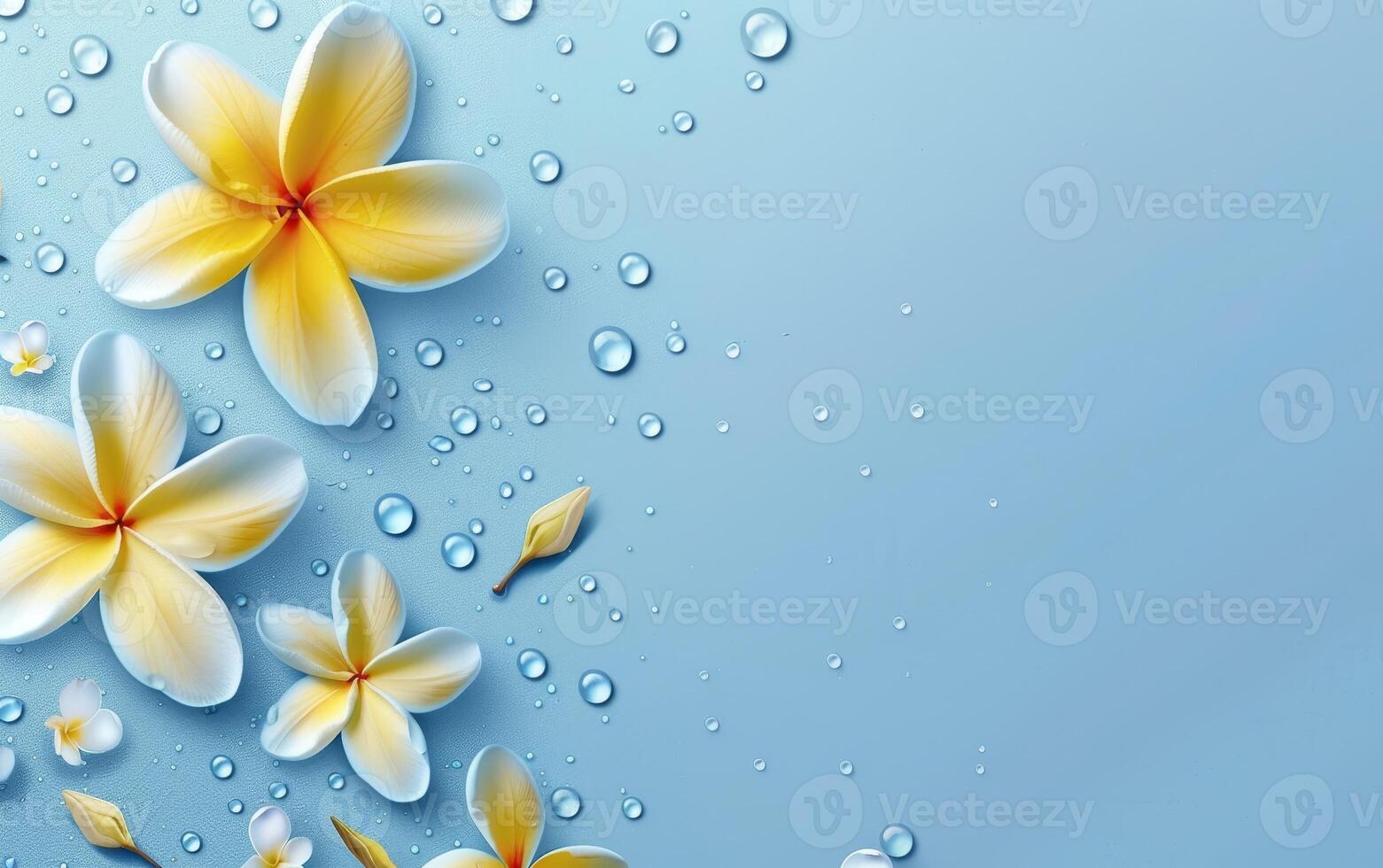 en stänga upp av tre gul blommor med vatten droppar på dem foto