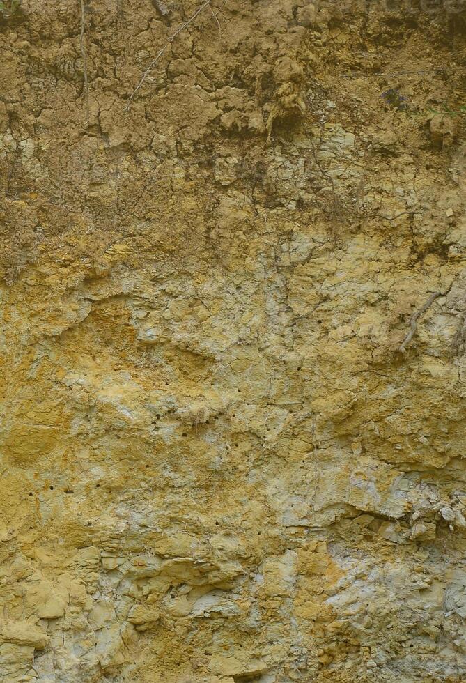 textur av en vägg av fast gul och brun sand i en sandig stenbrott foto