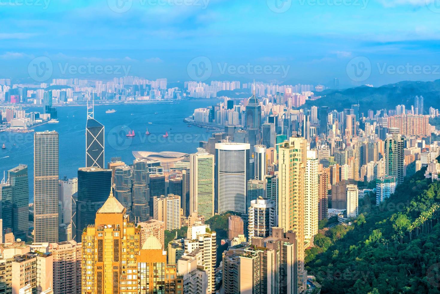 Hong Kong stadshorisont med Victoria Harbour View foto