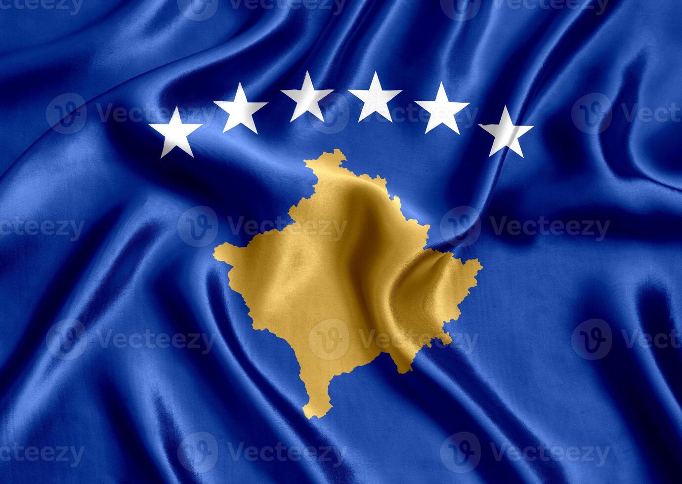 flagga av kosovo silke närbild foto