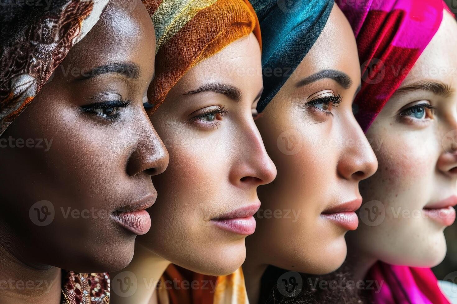 en collage av kvinnor som visar etnisk mångfald. foto