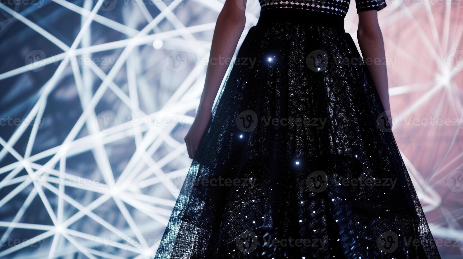 en midi kjol med en laser gitter mönster skapande en känsla av djup och dimensionera mot en geometrisk bakgrund av former och rader foto