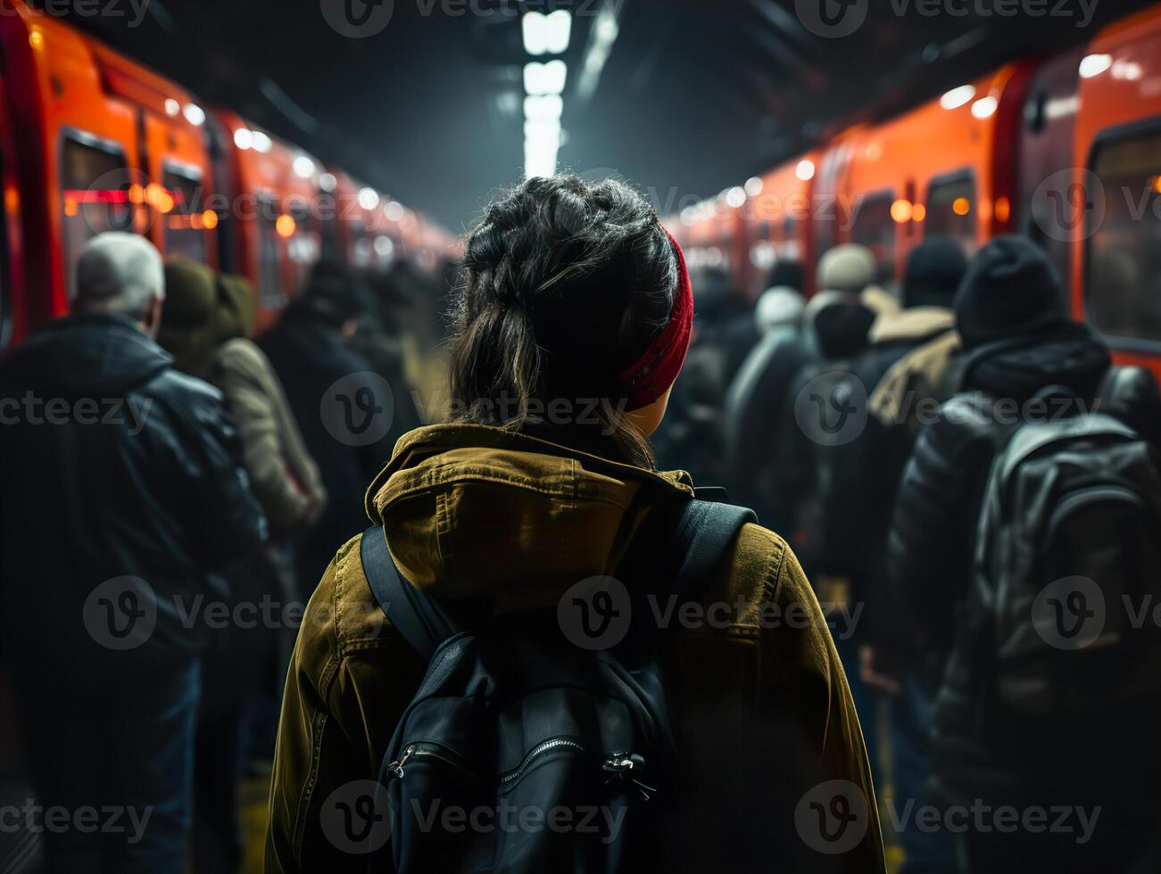 ai genererad strömma av människor i de tunnelbana generativ ai foto