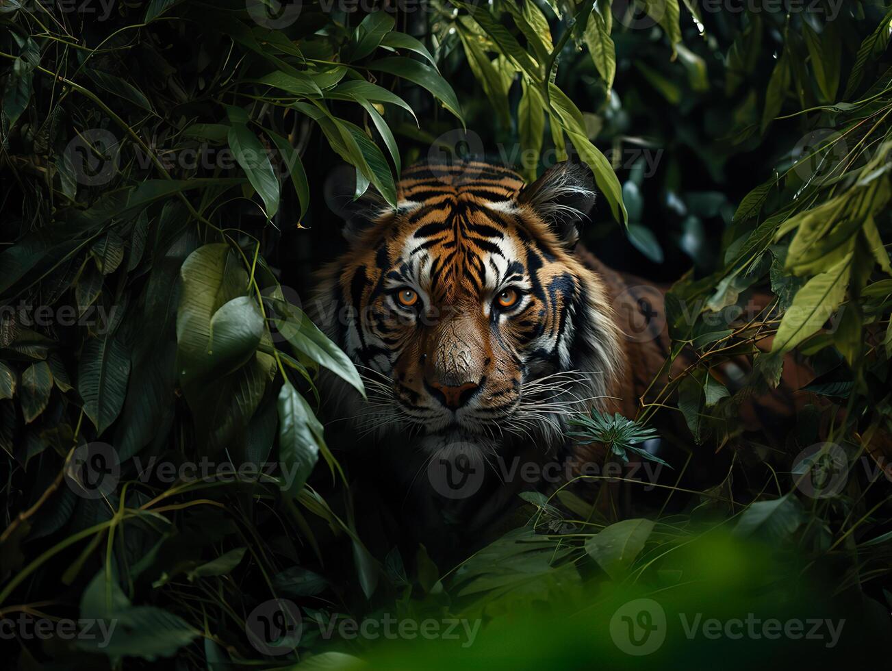 ai genererad tiger i de vild generativ ai foto