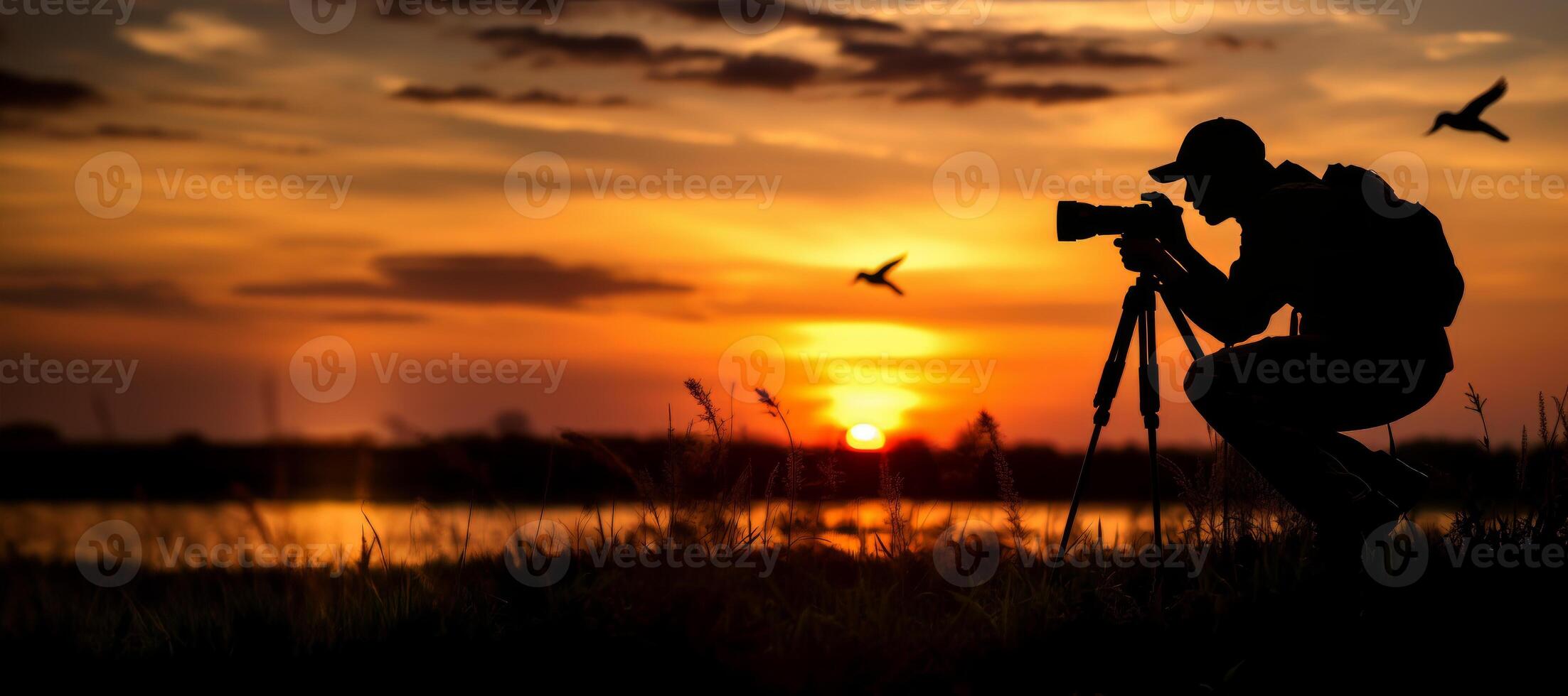 ai genererad fotograf silhuett på solnedgång vilda djur och växter generativ ai foto